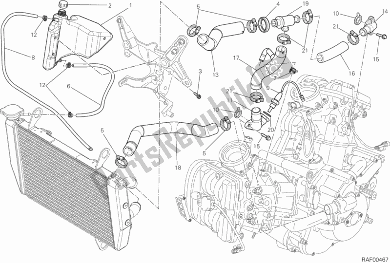 All parts for the Cooling Circuit of the Ducati Multistrada 1200 S Touring Thailand 2014